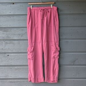 VTG Y2K Old Navy Sunwashed Red Wide Leg Cargo Pants Size 10 Tencel Lyocell Flowy
